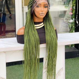 Human hair blend full lace knotless braided wig.