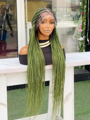 Human hair blend full lace knotless braided wig.