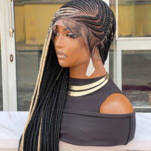 Human hair blend full Ghana weaving braid wig.