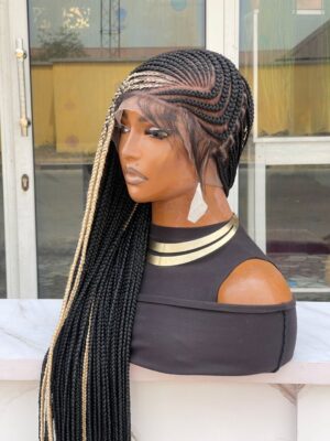 Human hair blend full Ghana weaving braid wig.