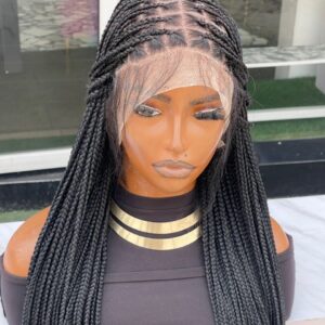 Human hair blend full knotless braid wig.