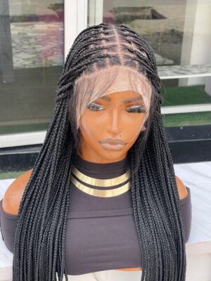 Human hair blend full knotless braid wig.